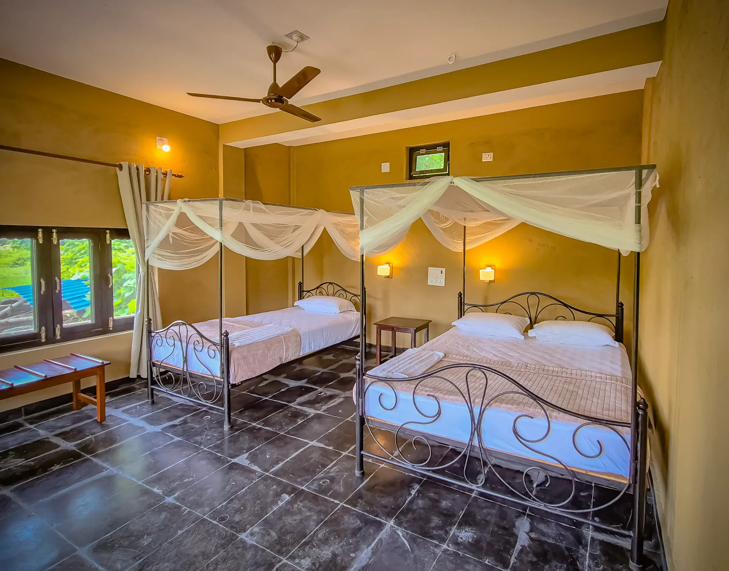 imgage of the bed-room and lobby of roomno.1 babai outback adventure, bardiya, Nepal, 2025
